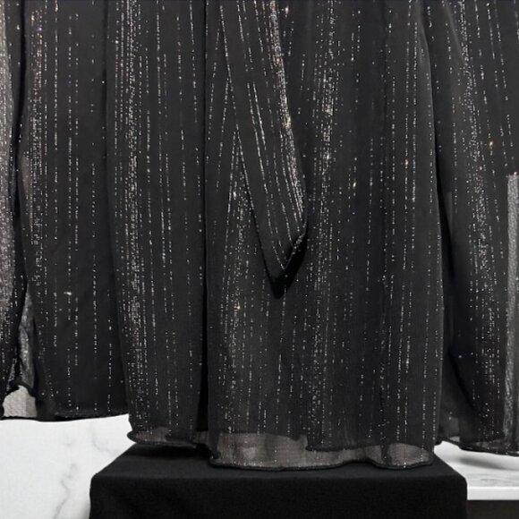 Black Sheer Sparkle Midi Dress with Belt and Long Sleeves Size: M - Picture 11 of 12